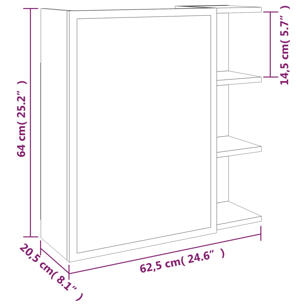 vidaXL Bathroom Mirror Cabinet Smoked Oak 62.5x20.5x64cm Engineered Wood