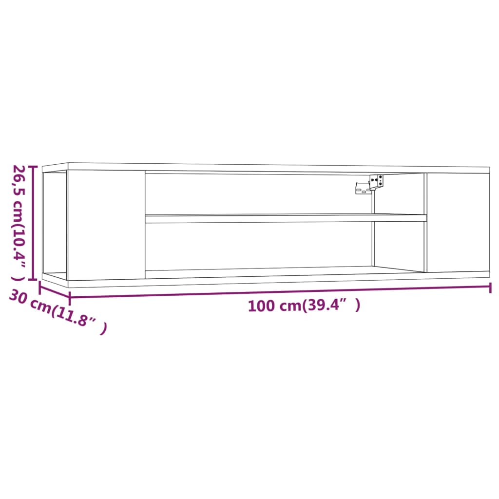 vidaXL Hanging TV Cabinet Smoked Oak 100x30x26.5 cm Engineered Wood