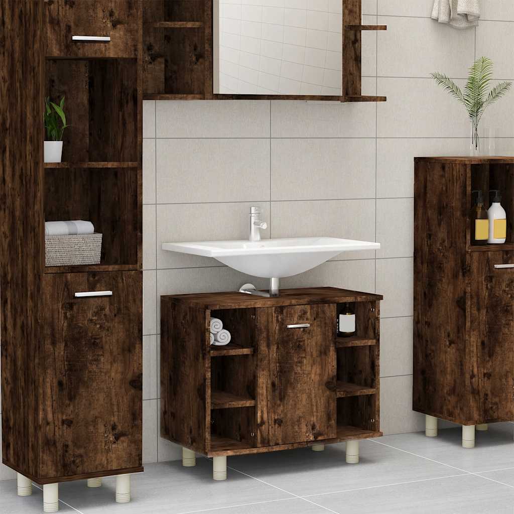 vidaXL Bathroom Cabinet Smoked Oak 60x32x53.5 cm Engineered Wood