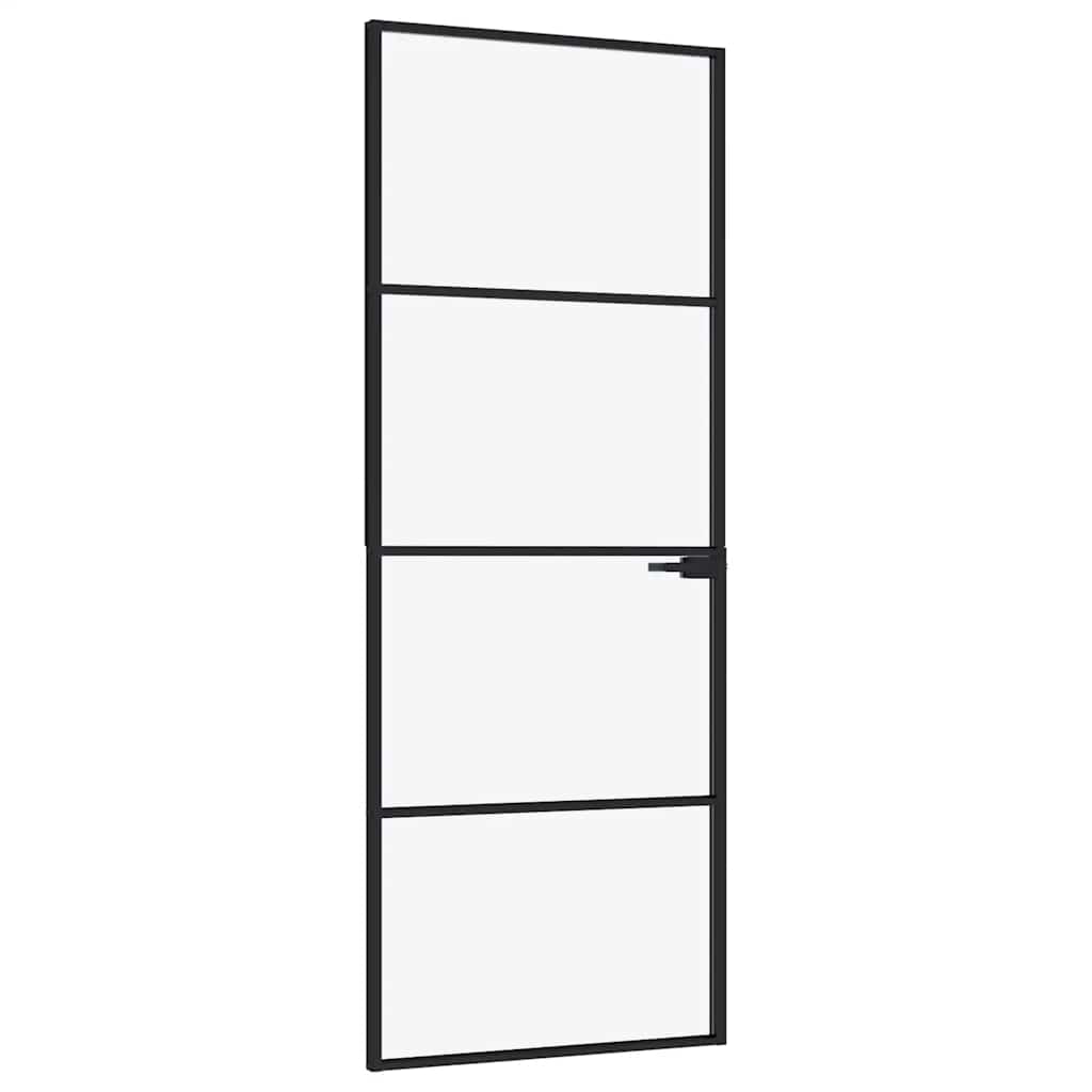 vidaXL Interior Door Black 76x201,5 cm Tempered Glass&Aluminium Slim