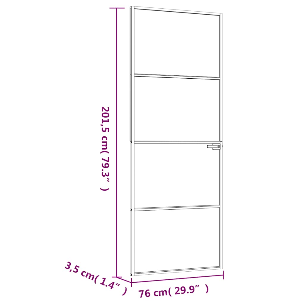 vidaXL Interior Door Black 76x201,5 cm Tempered Glass&Aluminium Slim