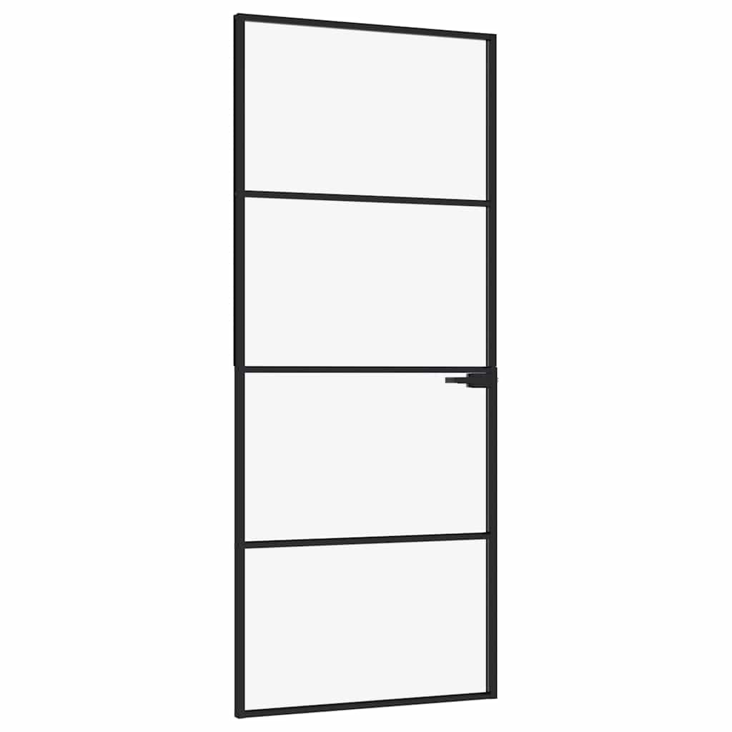vidaXL Interior Door Black 83x201,5 cm Tempered Glass&Aluminium Slim