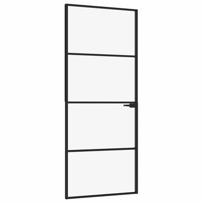 vidaXL Interior Door Black 83x201,5 cm Tempered Glass&Aluminium Slim