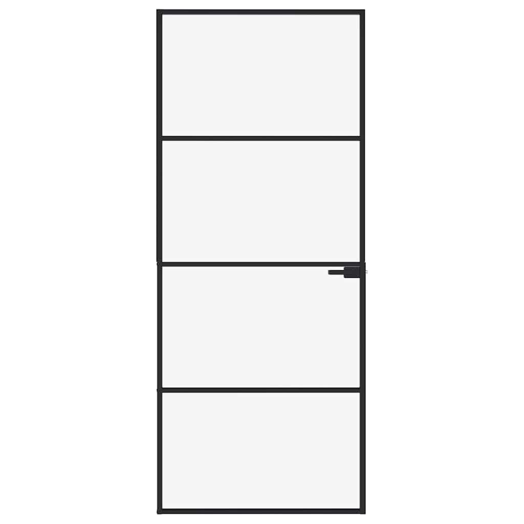 vidaXL Interior Door Black 83x201,5 cm Tempered Glass&Aluminium Slim