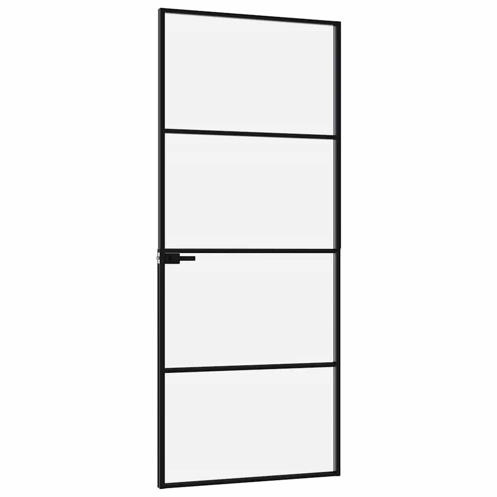 vidaXL Interior Door Black 83x201,5 cm Tempered Glass&Aluminium Slim