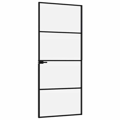 vidaXL Interior Door Black 83x201,5 cm Tempered Glass&Aluminium Slim