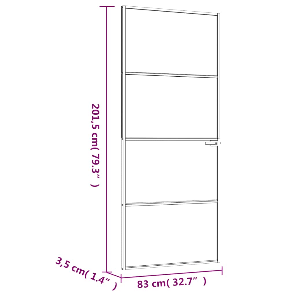 vidaXL Interior Door Black 83x201,5 cm Tempered Glass&Aluminium Slim