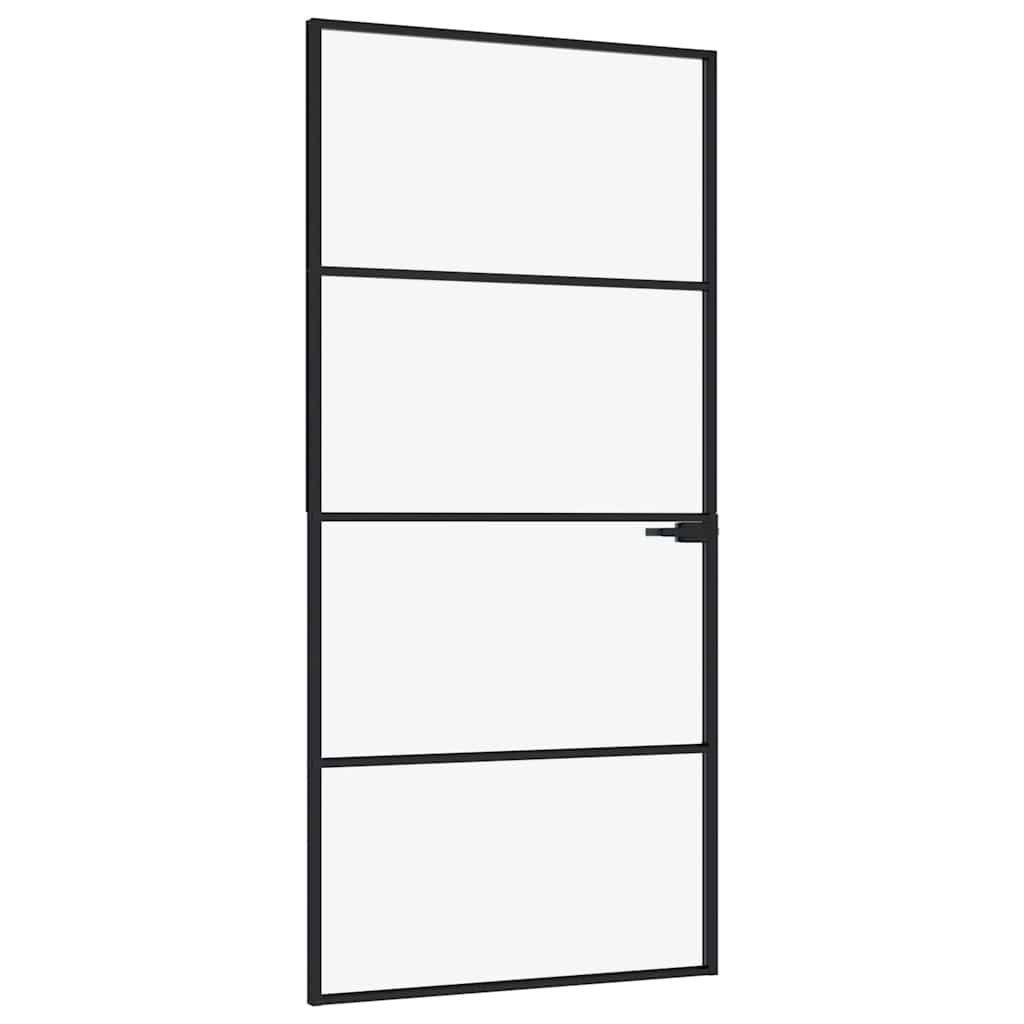vidaXL Interior Door Black 93x201,5 cm Tempered Glass&Aluminium Slim