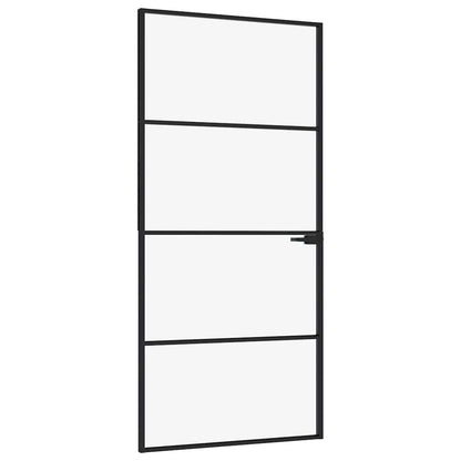 vidaXL Interior Door Black 93x201,5 cm Tempered Glass&Aluminium Slim