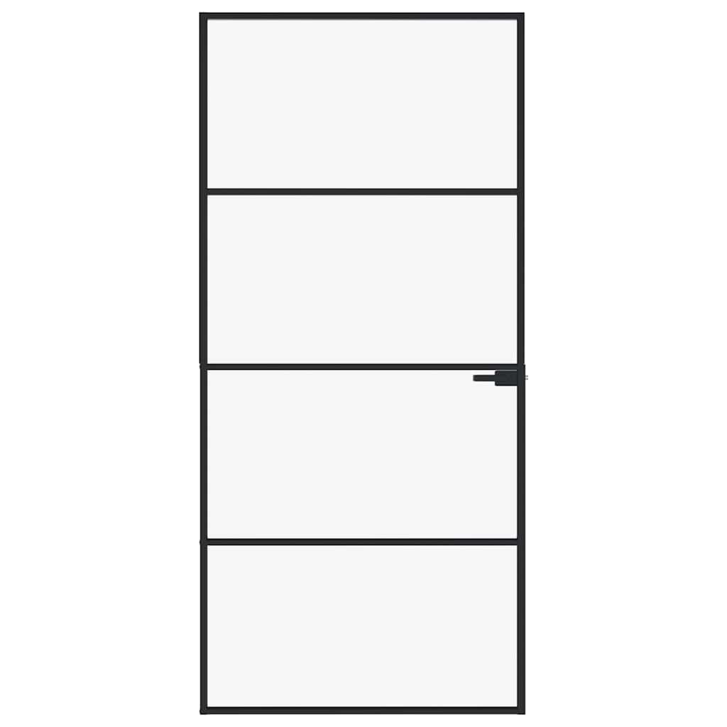vidaXL Interior Door Black 93x201,5 cm Tempered Glass&Aluminium Slim