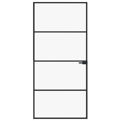 vidaXL Interior Door Black 93x201,5 cm Tempered Glass&Aluminium Slim