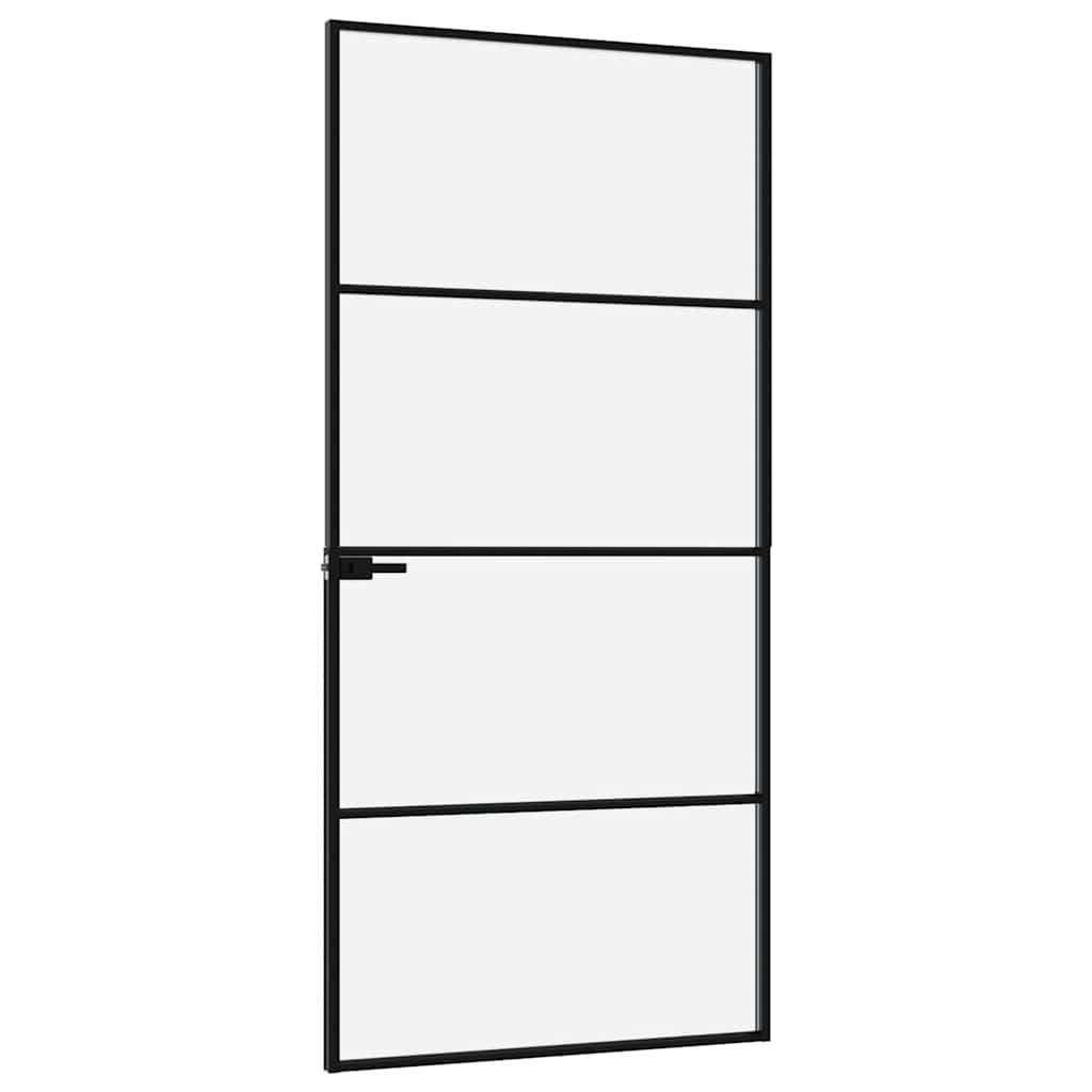 vidaXL Interior Door Black 93x201,5 cm Tempered Glass&Aluminium Slim