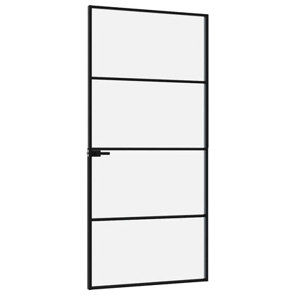 vidaXL Interior Door Black 93x201,5 cm Tempered Glass&Aluminium Slim