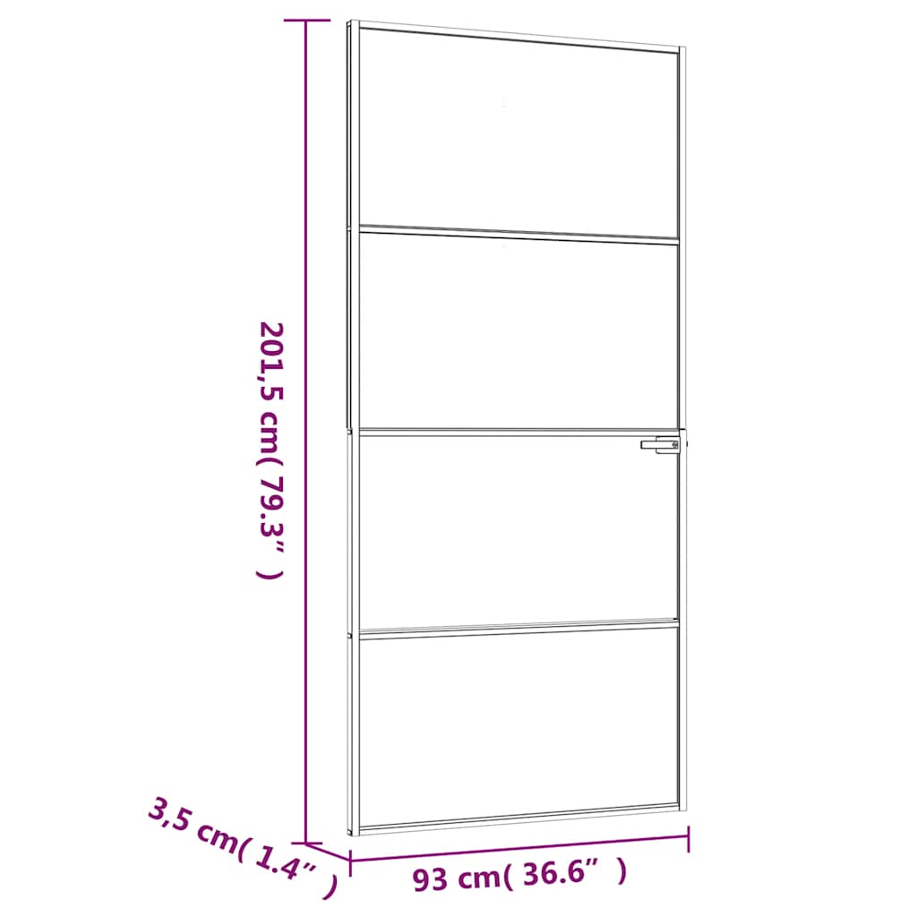 vidaXL Interior Door Black 93x201,5 cm Tempered Glass&Aluminium Slim
