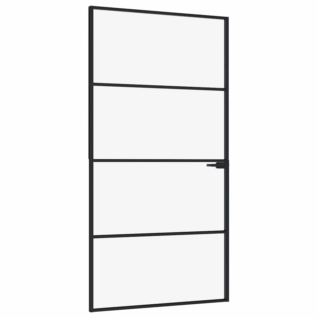 vidaXL Interior Door Black 102x201,5 cm Tempered Glass&Aluminium Slim