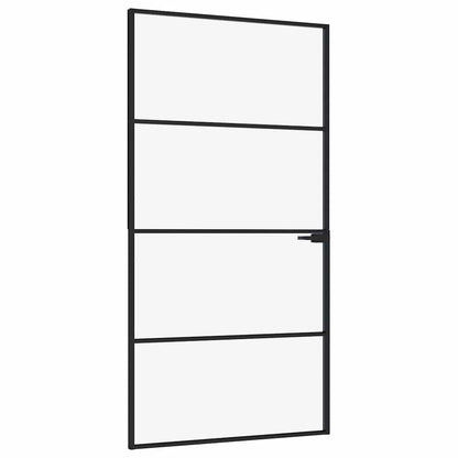 vidaXL Interior Door Black 102x201,5 cm Tempered Glass&Aluminium Slim