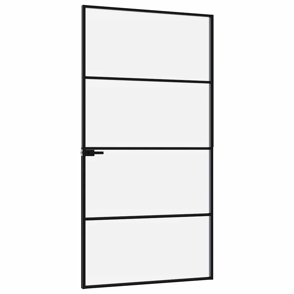 vidaXL Interior Door Black 102x201,5 cm Tempered Glass&Aluminium Slim