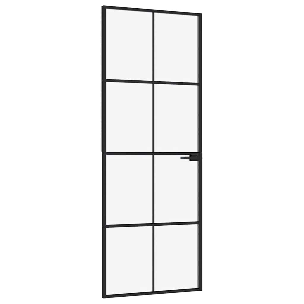 vidaXL Interior Door Black 76x201,5 cm Tempered Glass&Aluminium Slim