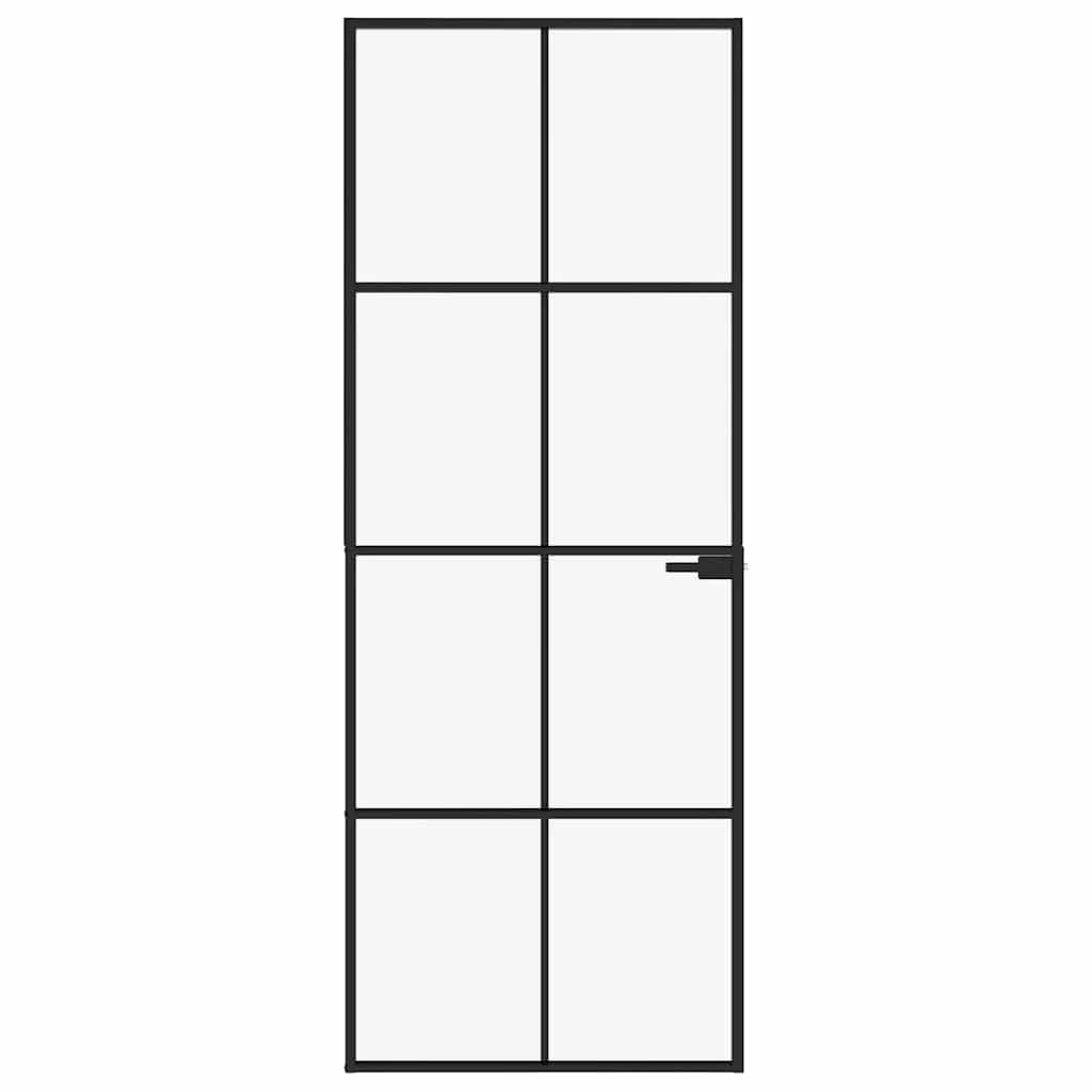 vidaXL Interior Door Black 76x201,5 cm Tempered Glass&Aluminium Slim