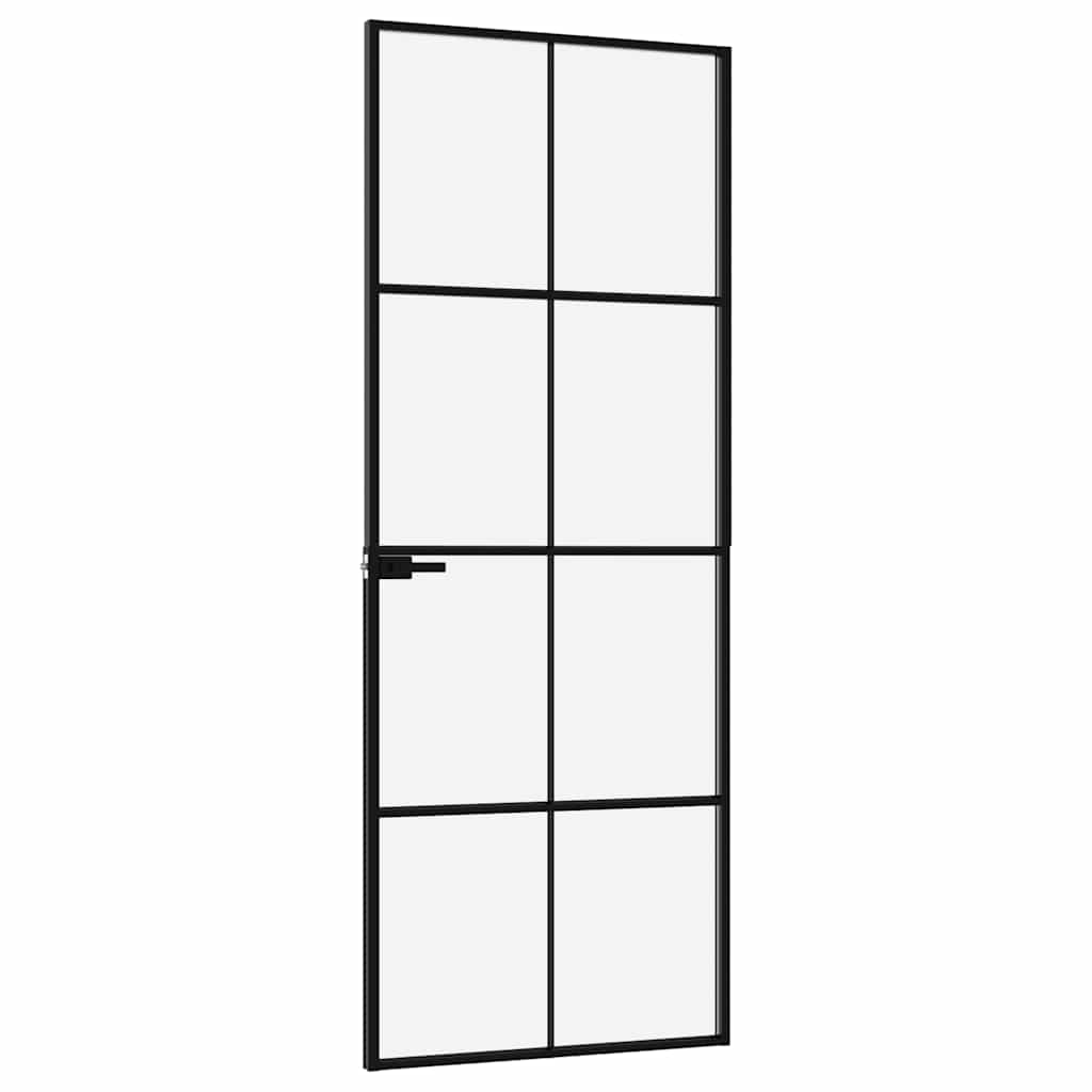 vidaXL Interior Door Black 76x201,5 cm Tempered Glass&Aluminium Slim