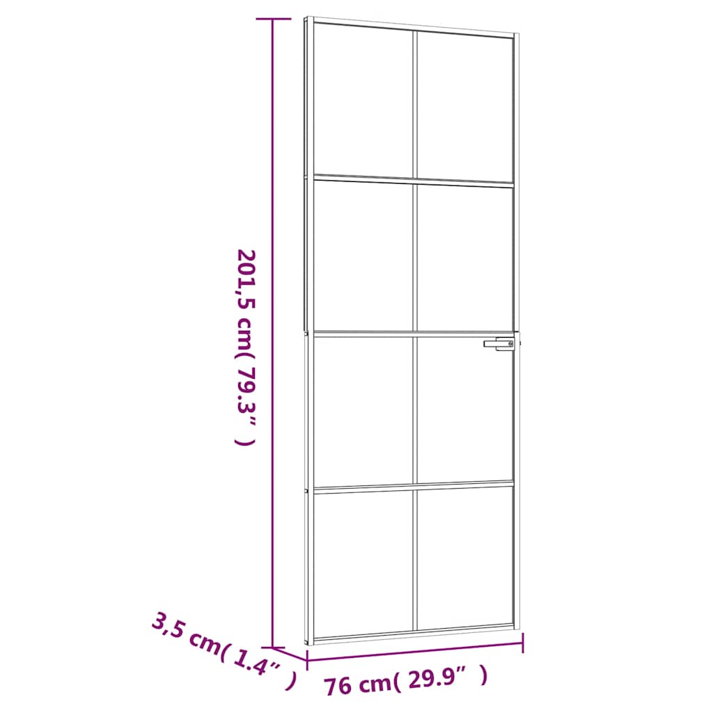 vidaXL Interior Door Black 76x201,5 cm Tempered Glass&Aluminium Slim