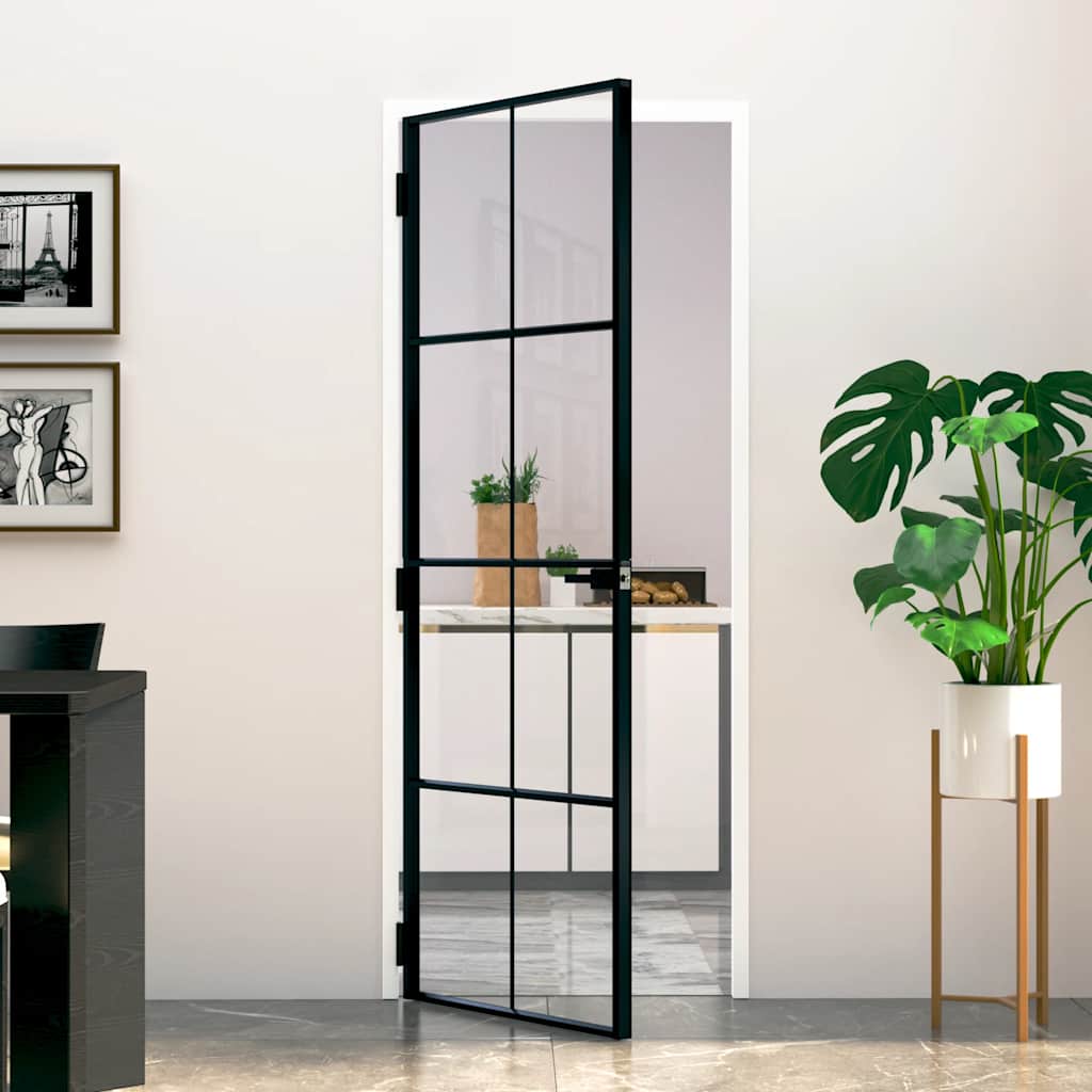 vidaXL Interior Door Black 76x201,5 cm Tempered Glass&Aluminium Slim
