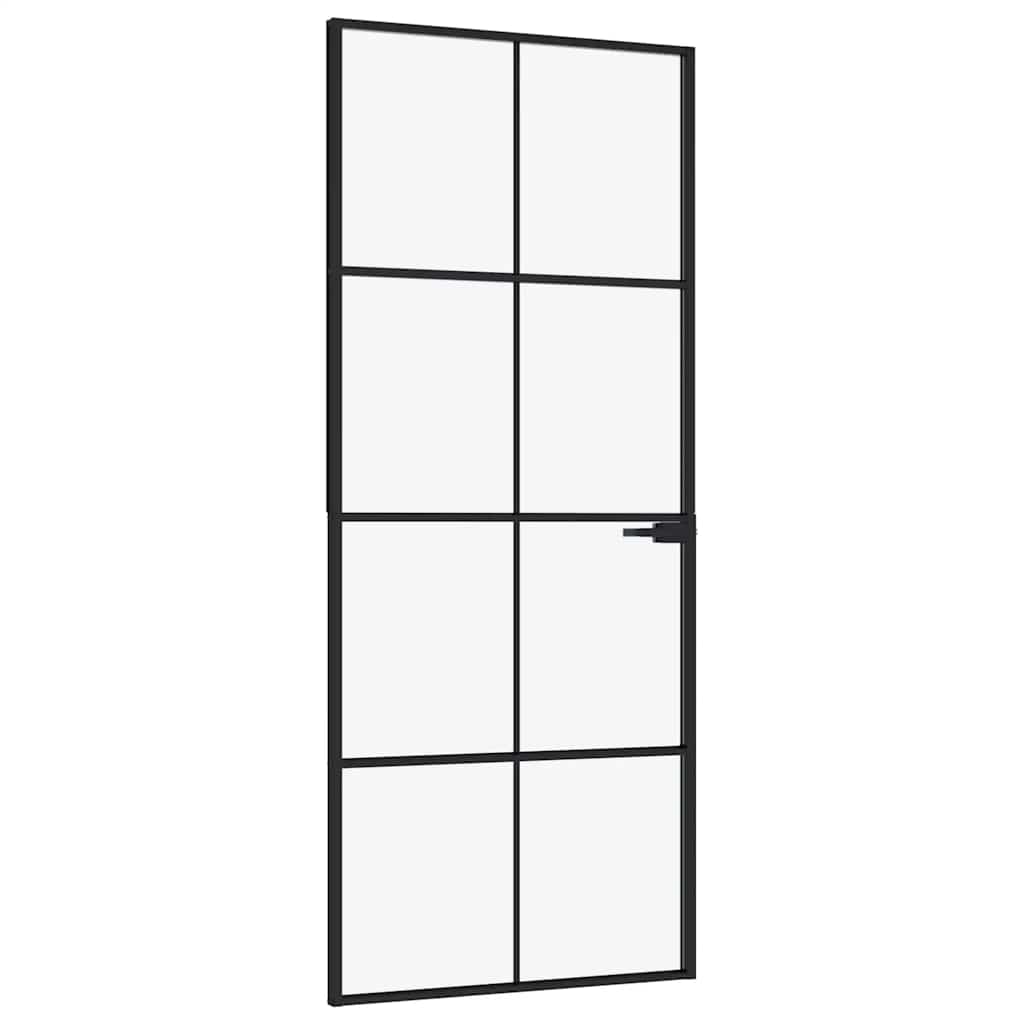 vidaXL Interior Door Black 83x201,5 cm Tempered Glass&Aluminium Slim