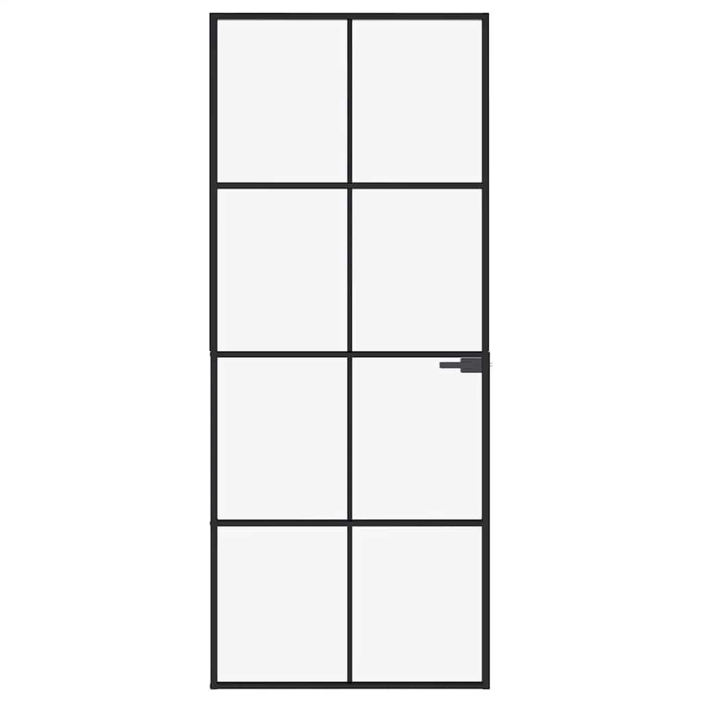 vidaXL Interior Door Black 83x201,5 cm Tempered Glass&Aluminium Slim