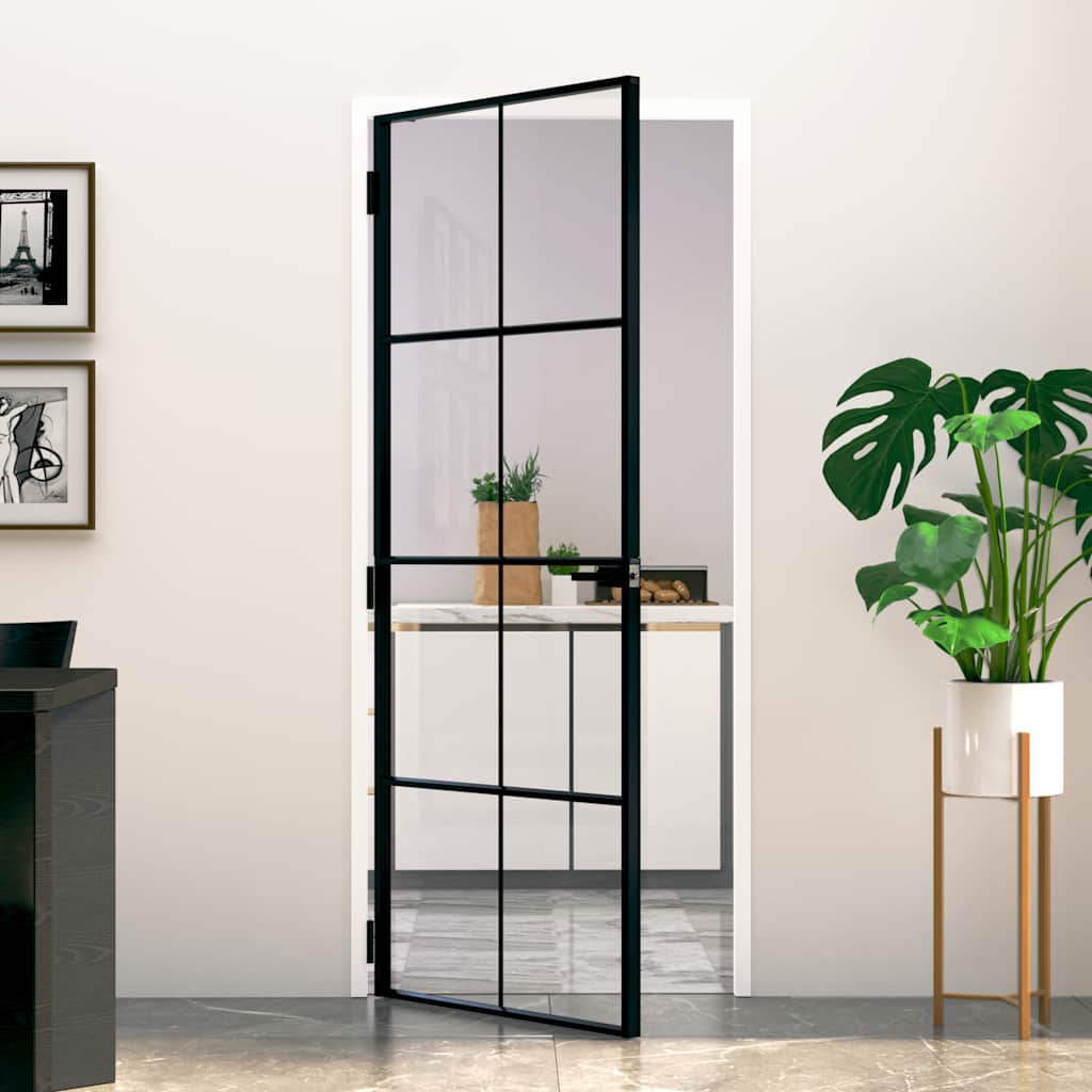 vidaXL Interior Door Black 83x201,5 cm Tempered Glass&Aluminium Slim