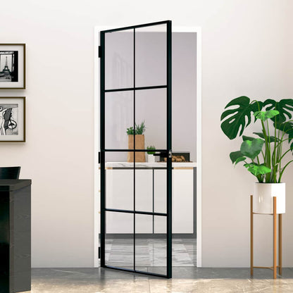 vidaXL Interior Door Black 83x201,5 cm Tempered Glass&Aluminium Slim