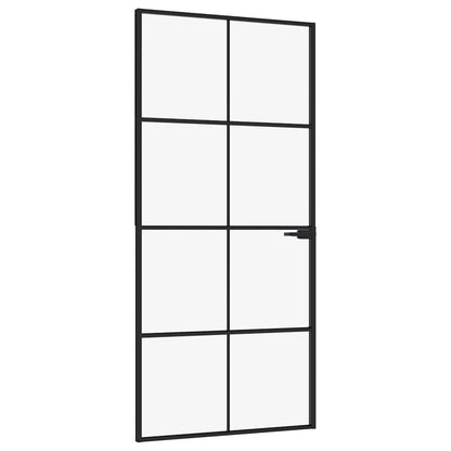 vidaXL Interior Door Black 93x201,5 cm Tempered Glass&Aluminium Slim