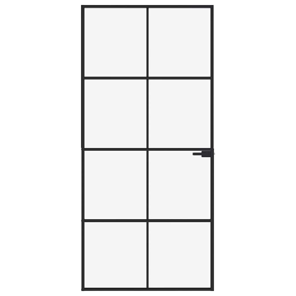 vidaXL Interior Door Black 93x201,5 cm Tempered Glass&Aluminium Slim