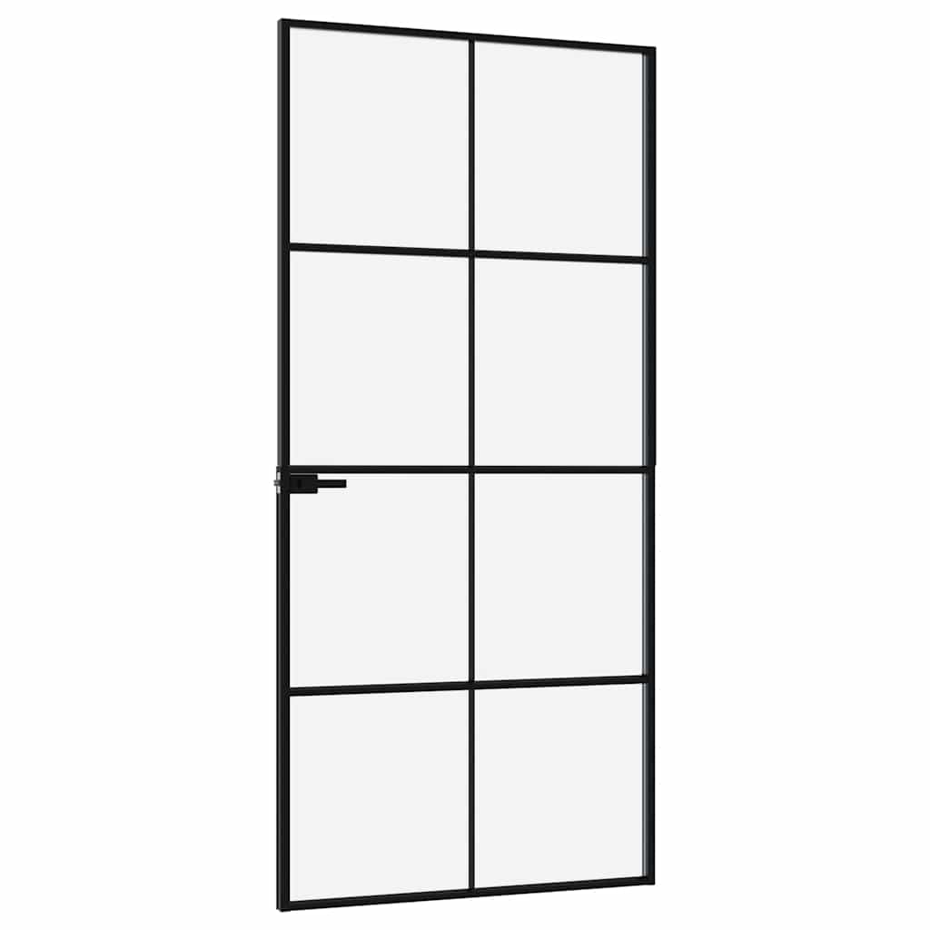 vidaXL Interior Door Black 93x201,5 cm Tempered Glass&Aluminium Slim