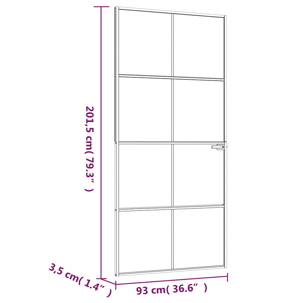 vidaXL Interior Door Black 93x201,5 cm Tempered Glass&Aluminium Slim