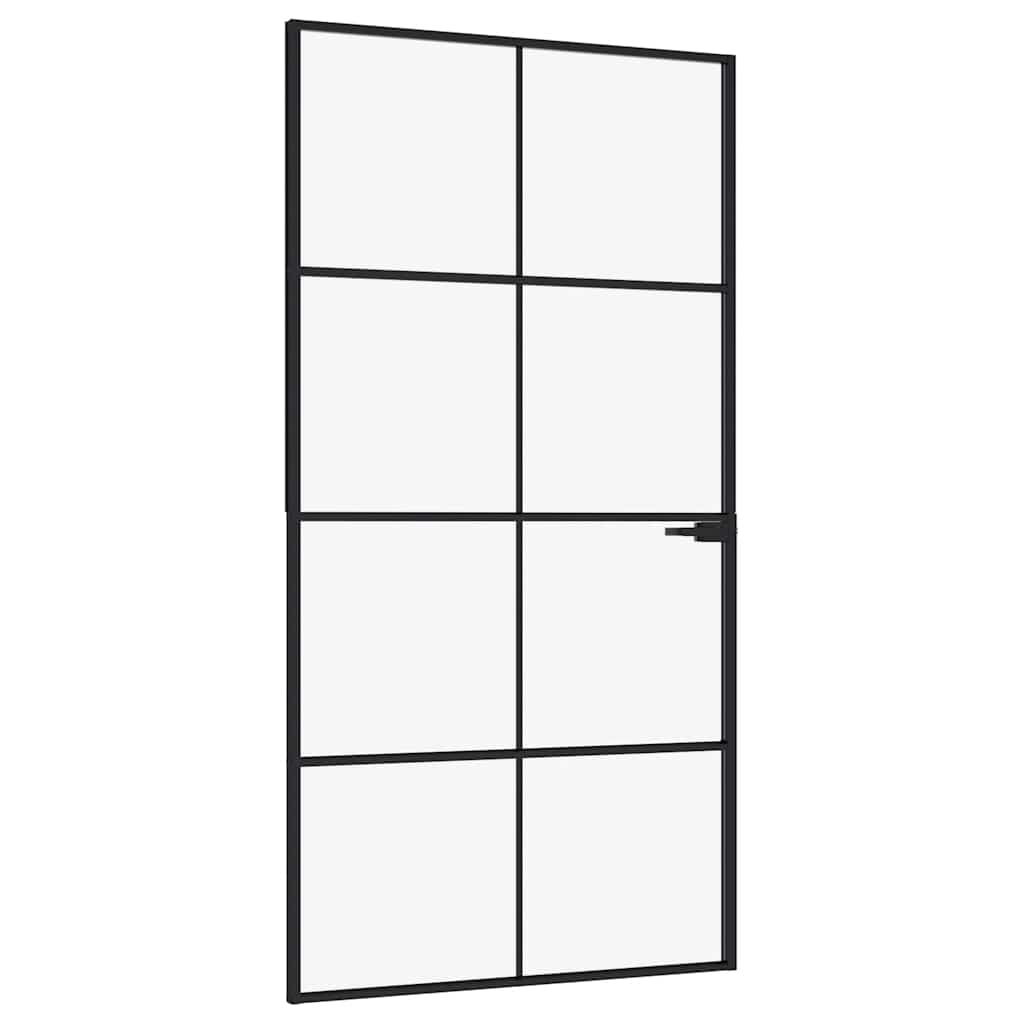 vidaXL Interior Door Black 102x201,5 cm Tempered Glass&Aluminium Slim