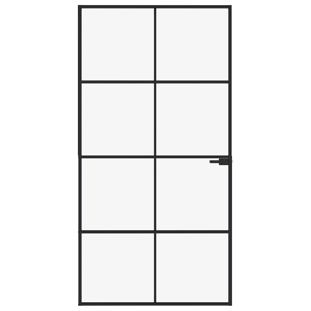 vidaXL Interior Door Black 102x201,5 cm Tempered Glass&Aluminium Slim