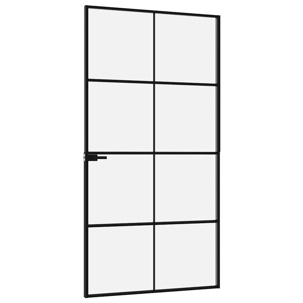 vidaXL Interior Door Black 102x201,5 cm Tempered Glass&Aluminium Slim