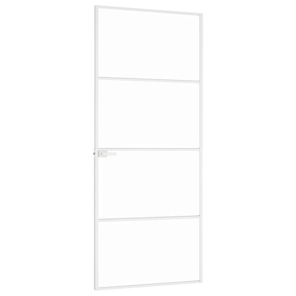 vidaXL Interior Door White 83x201,5 cm Tempered Glass&Aluminium Slim
