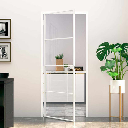 vidaXL Interior Door White 83x201,5 cm Tempered Glass&Aluminium Slim