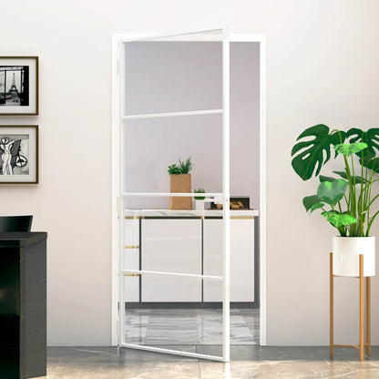 vidaXL Interior Door White 93x201,5 cm Tempered Glass&Aluminium Slim