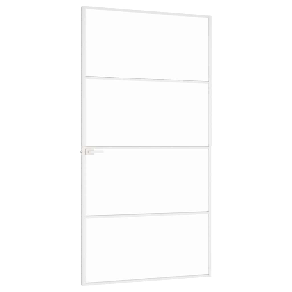 vidaXL Interior Door White 102x201,5 cm Tempered Glass&Aluminium Slim