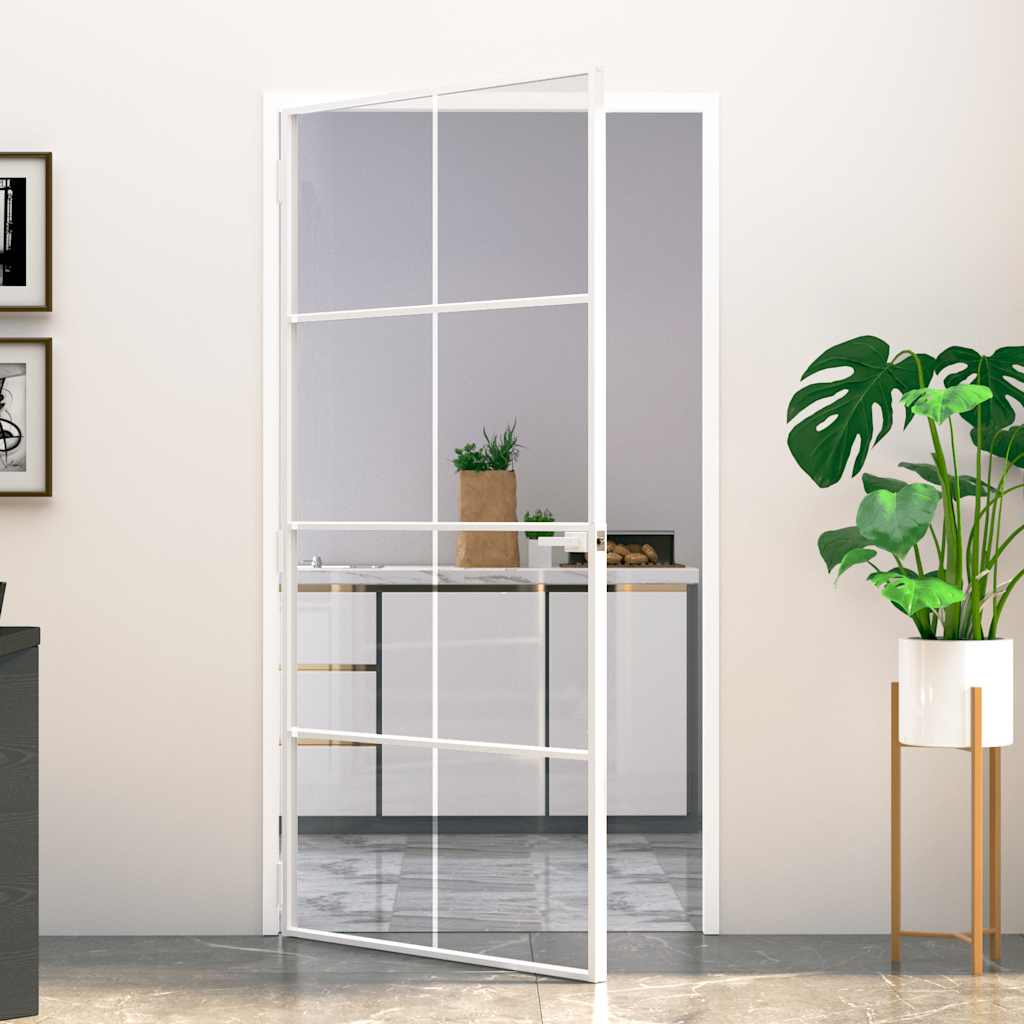 vidaXL Interior Door White 102x201,5 cm Tempered Glass&Aluminium Slim