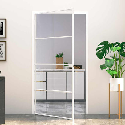 vidaXL Interior Door White 102x201,5 cm Tempered Glass&Aluminium Slim
