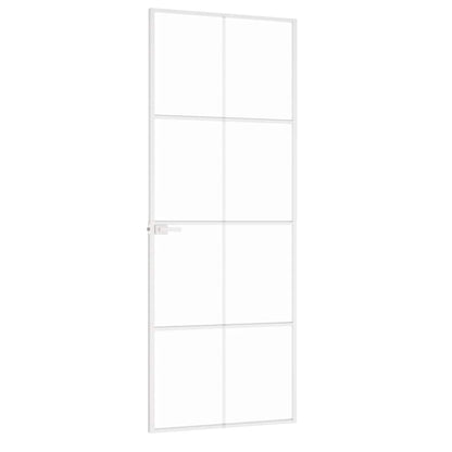 vidaXL Interior Door White 76x201,5 cm Tempered Glass&Aluminium Slim
