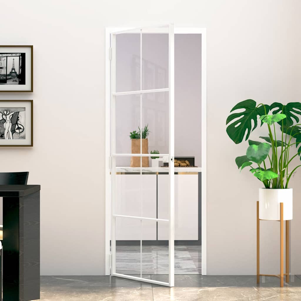 vidaXL Interior Door White 76x201,5 cm Tempered Glass&Aluminium Slim