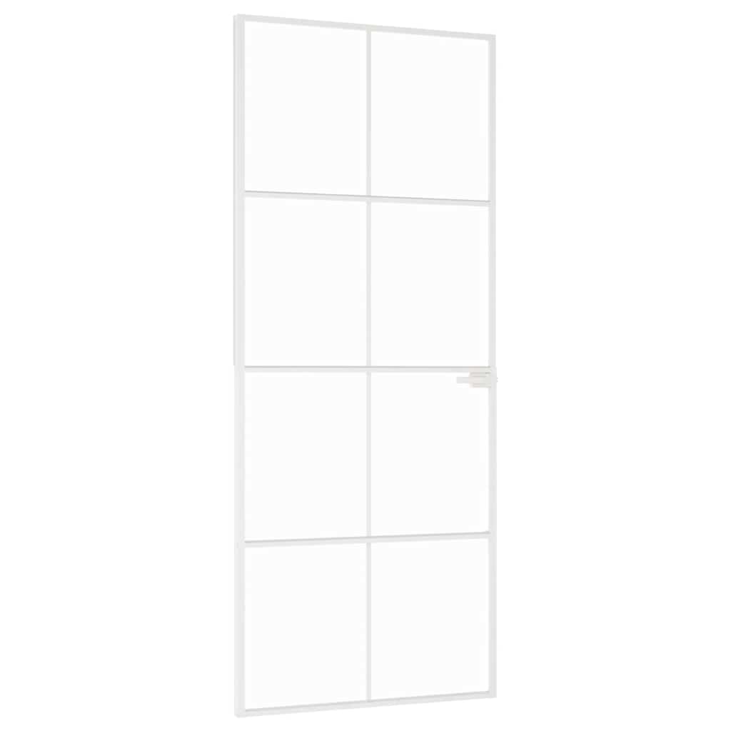 vidaXL Interior Door White 83x201,5 cm Tempered Glass&Aluminium Slim