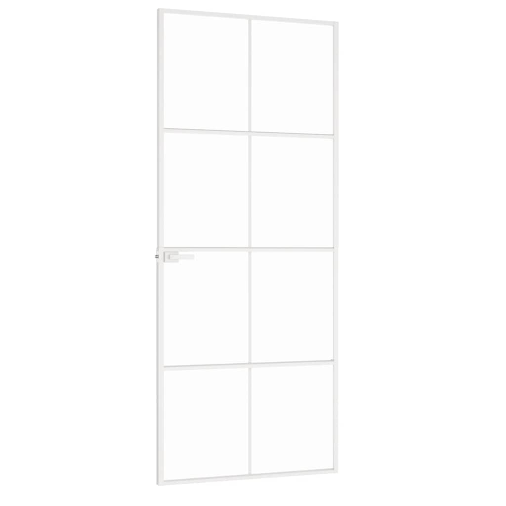 vidaXL Interior Door White 83x201,5 cm Tempered Glass&Aluminium Slim