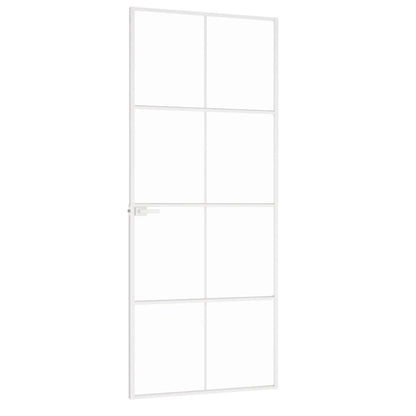 vidaXL Interior Door White 83x201,5 cm Tempered Glass&Aluminium Slim
