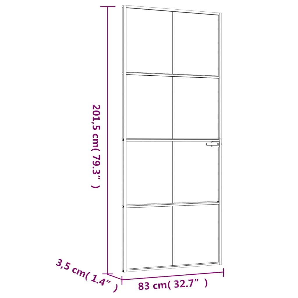 vidaXL Interior Door White 83x201,5 cm Tempered Glass&Aluminium Slim