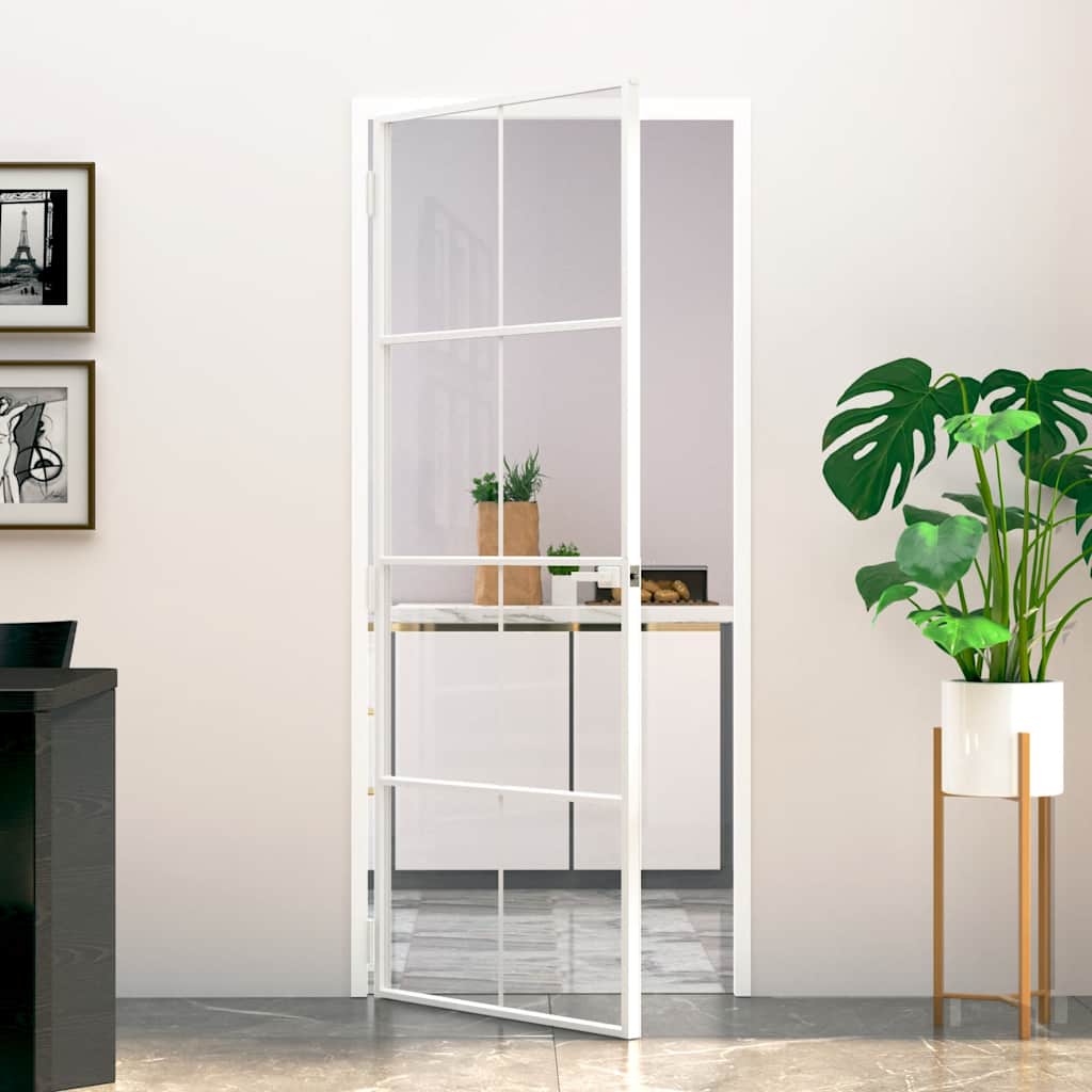 vidaXL Interior Door White 83x201,5 cm Tempered Glass&Aluminium Slim